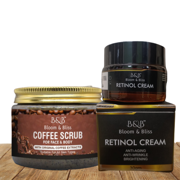 Bloom & Bliss Retinol Cream & Coffee Scrub Combo – Anti-Aging & Exfoliation Kit